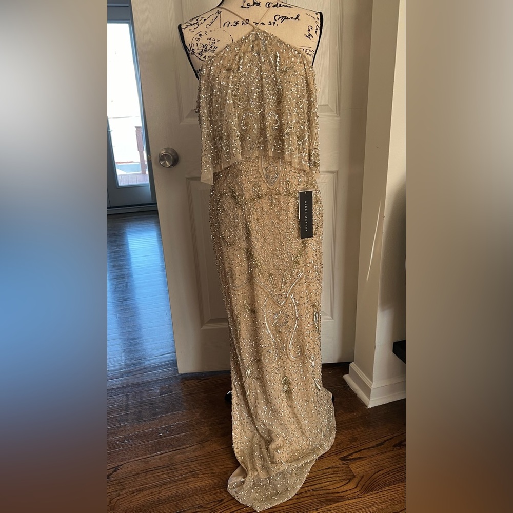 Aidan Mattox Cold-Shoulder Beaded Gown